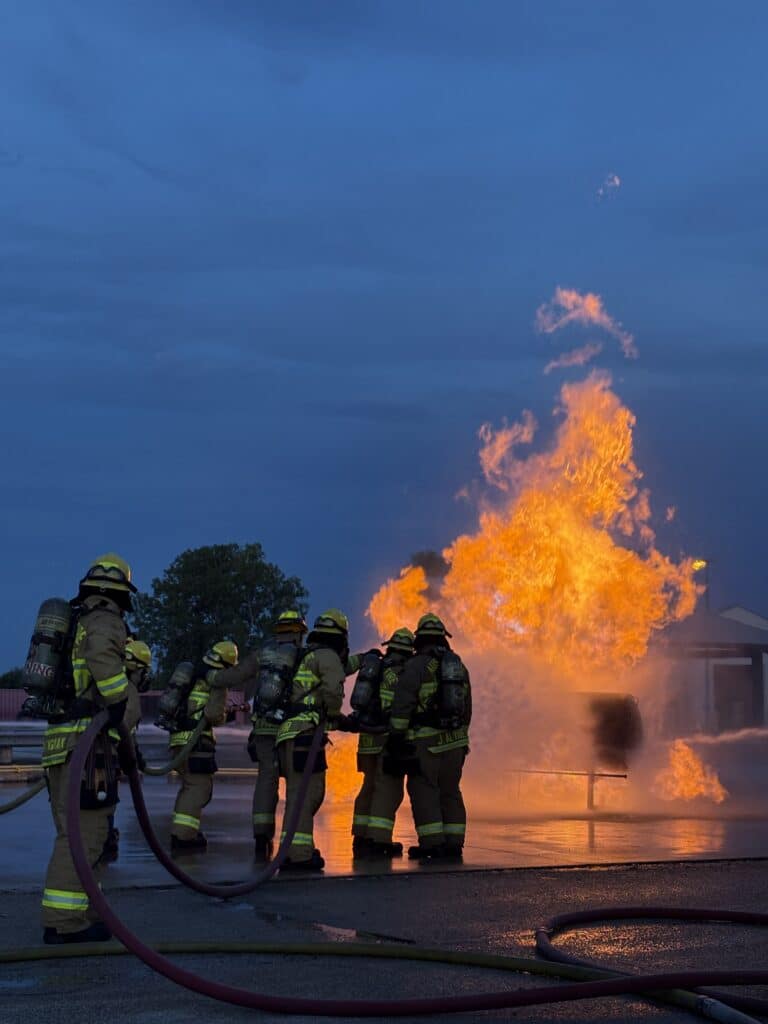 Firefighters battling large blaze at dusk