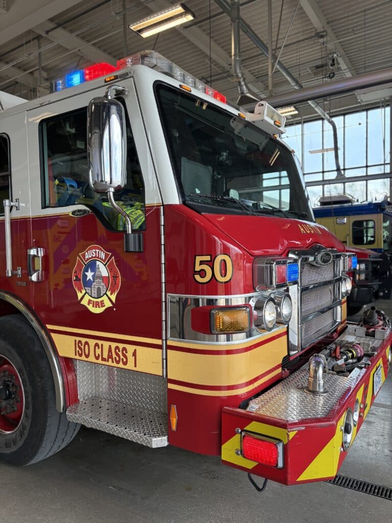 Austin Fire Department engine inside fire station