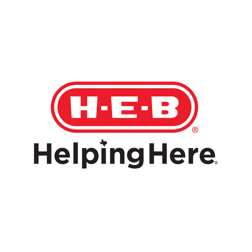 H-E-B logo with Helping Here slogan